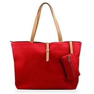 RED PU LEATHER TOTE BAG WITH A MINI POUCH NEW